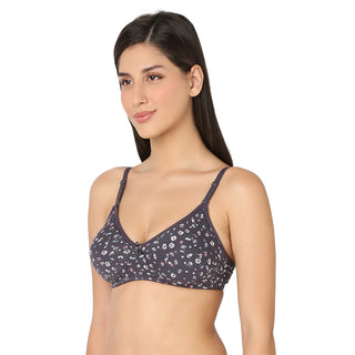 1030-13 -Cotton Printed Non-Padded Wire Free Bra-Grey