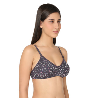 1030-13 -Cotton Printed Non-Padded Wire Free Bra-Grey