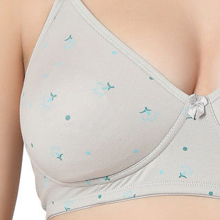 1030-14 -Cotton Printed Non-Padded T-Shirt Bra-Light Grey