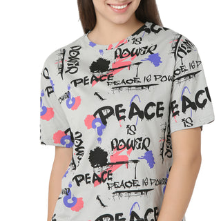 R-CS-19725 Light Grey Power Of Peace -Co-ord Set