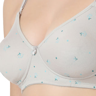 1030-14 -Cotton Printed Non-Padded T-Shirt Bra-Light Grey