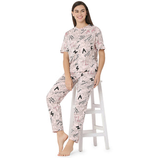 R-CS-19730 Peach Cotton Marble Print-Co-ord Set