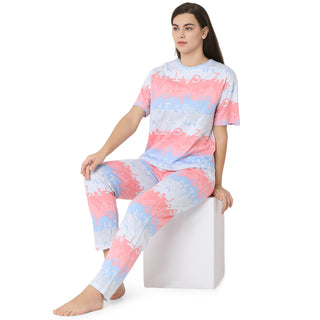 R-CS-19727 Peach Geometric Abstracts Printed -Co-ord Set