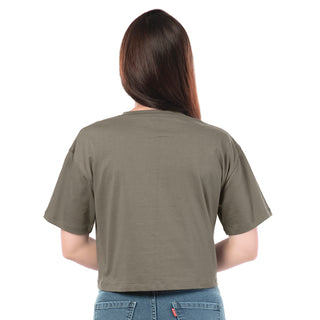 SCT-24109-Cotton Clocking Life  Oversized Crooped T-Shirt  Military Green