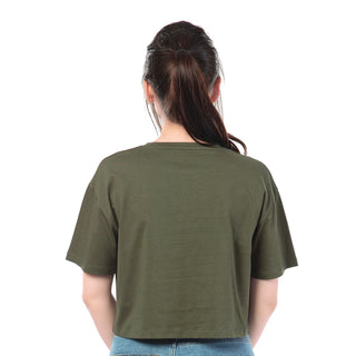 SCT-24018-Cotton Puzzel Pieces Oversized Crooped T-Shirt  Olive