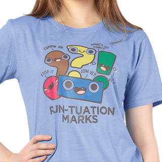 SRF-24091-Cotton-Punny Punctuation  Relaxed Fit T-Shirt-Blue