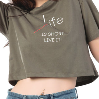 SCT-24109-Cotton Clocking Life  Oversized Crooped T-Shirt  Military Green