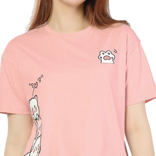 SRF-24105-Cotton Pink Whiskers Relaxed Fit T-Shirt Peach