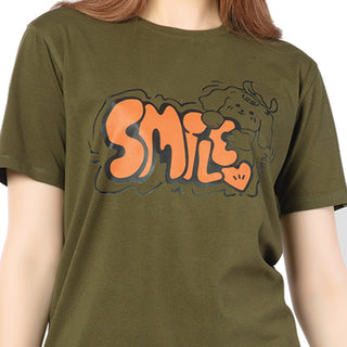 SRF-24071 Cotton Kitty Smiles  Relaxed Fit T-Shirt Olive