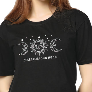 STD-24009-Cotton Celestial T-Shirt Dress Black