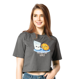 SCT-24022-Cotton Friends Forever Oversized Crooped T-Shirt  Dark Grey