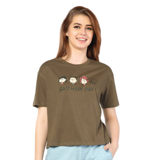 SRF-24094-Cotton-Messy Hairs  Relaxed Fit T-Shirt-Mehandi Green