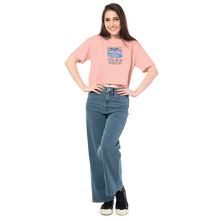 SCT-24024 Cotton Shutterbug Oversized Crooped T-Shirt  Peach