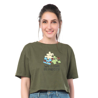 SCT-24018-Cotton Puzzel Pieces Oversized Crooped T-Shirt  Olive