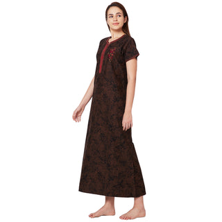 JMF 2090-Nighty Cotton Print Regular-CoffeeBrown