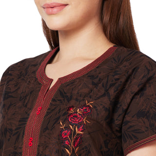 JMF 2090-Nighty Cotton Print Regular-CoffeeBrown