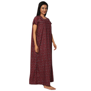 JSS 11087-Cotton Nighty Regular -Maroon