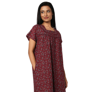 JSS 11087-Cotton Nighty Regular -Maroon