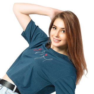 SCT-24025 Cotton Simply Life Oversized Crooped T-Shirt  Petrol Blue