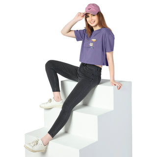 SCT-24023 Cotton Unserviceable Oversized Crooped T-Shirt -Dark Lavender