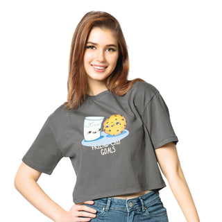 SCT-24022-Cotton Friends Forever Oversized Crooped T-Shirt  Dark Grey