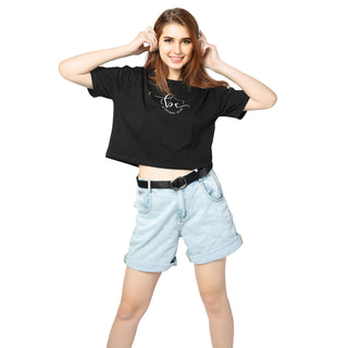 SCT-24029 Cotton Boldly You Oversized Crooped T-Shirt  Black