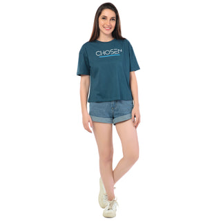 SRF-24082-Cotton-Chosen Blue Relaxed Fit T-Shirt-Petrol Blue