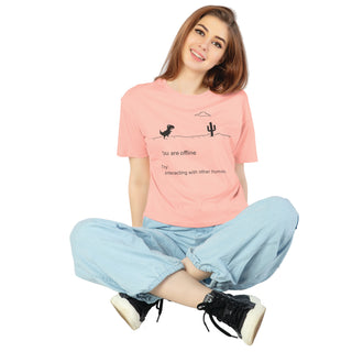 SRF-24099-Cotton-Offline Mode  Relaxed Fit T-Shirt-Peach