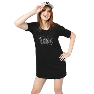 STD-24009-Cotton Celestial T-Shirt Dress Black