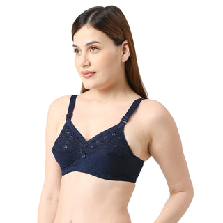 Nari - Polyester Viscose Blend Non-Padded Non-Wired Saree Bra-Navy Blue