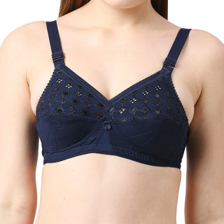 NARI-Cotton Plain Bra Navy Blue