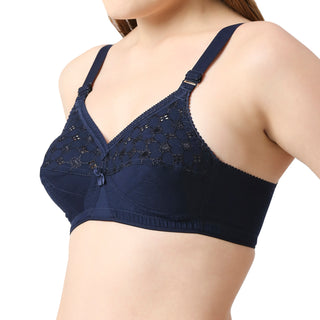 NARI-Cotton Plain Bra Navy Blue