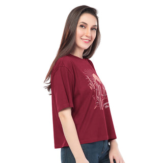 SRF-24083-Cotton-Eco-Inspired Relaxed Fit T-Shirt-Maroon