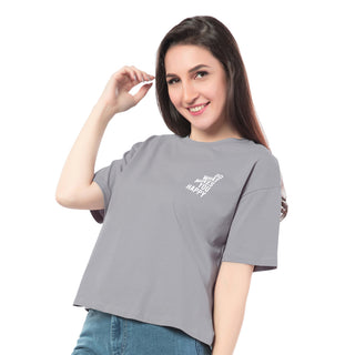 SRF-24086-Cotton-Chase Happiness  Relaxed Fit T-Shirt-Grey