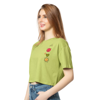 SCT-24027 Cotton Green Giggles  CROPPED T-SHIRT Parrot Green