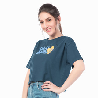 SCT-24028 Cotton Smile Club CROPPED T-SHIRT Petrol Blue