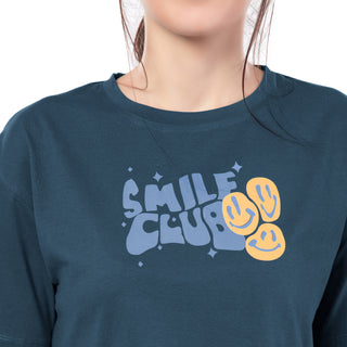 SCT-24028 Cotton Smile Club CROPPED T-SHIRT Petrol Blue