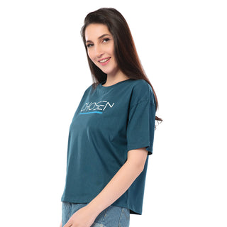 SRF-24082-Cotton-Chosen Blue Relaxed Fit T-Shirt-Petrol Blue