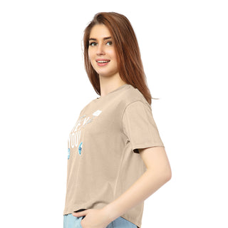 SRF-24097-Cotton-Girls Rule 92  Relaxed Fit T-Shirt-Fawn