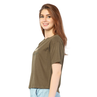 SRF-24094-Cotton-Messy Hairs  Relaxed Fit T-Shirt-Mehandi Green