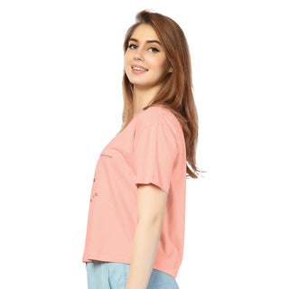 SRF-24099-Cotton-Offline Mode  Relaxed Fit T-Shirt-Peach