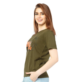 SRF-24071 Cotton Kitty Smiles  Relaxed Fit T-Shirt Olive