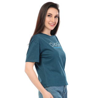 SRF-24082-Cotton-Chosen Blue Relaxed Fit T-Shirt-Petrol Blue