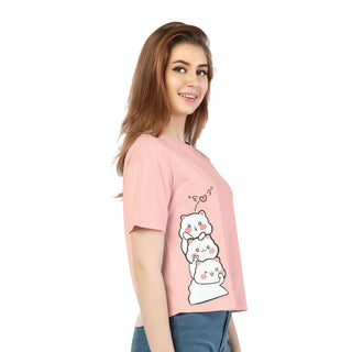 SRF-24105-Cotton Pink Whiskers Relaxed Fit T-Shirt Peach