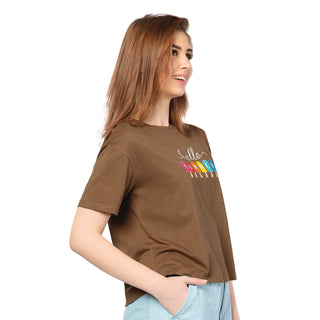 SRF-24096-Cotton-Hello Summer Relaxed Fit T-Shirt-Brown