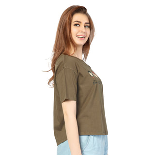 SRF-24094-Cotton-Messy Hairs  Relaxed Fit T-Shirt-Mehandi Green