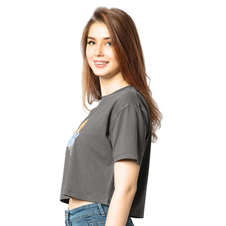 SCT-24022-Cotton Friends Forever Oversized Crooped T-Shirt  Dark Grey