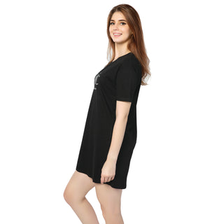 STD-24009-Cotton Celestial T-Shirt Dress Black