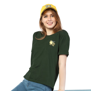 SRF-24073-Cotton-Honey Bee Relaxed Fit T-Shirt-Bottle Green