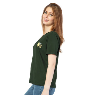 SRF-24073-Cotton-Honey Bee Relaxed Fit T-Shirt-Bottle Green